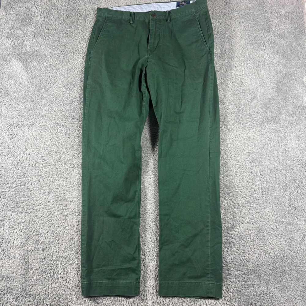 Polo Ralph Lauren Chino Pants Mens 32x32 Green Stretch Straight Fit Cotton Twill